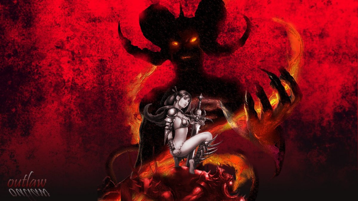 Девочка дьявол красный фон