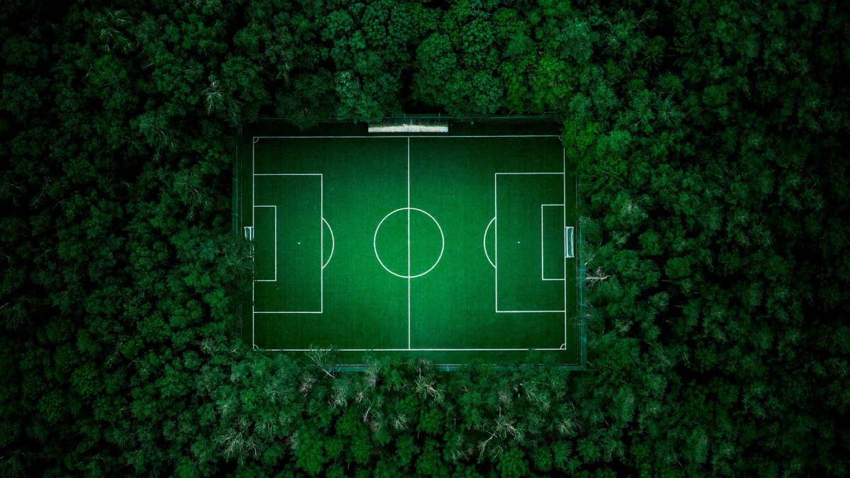 Газон футбольного поля вид сверху