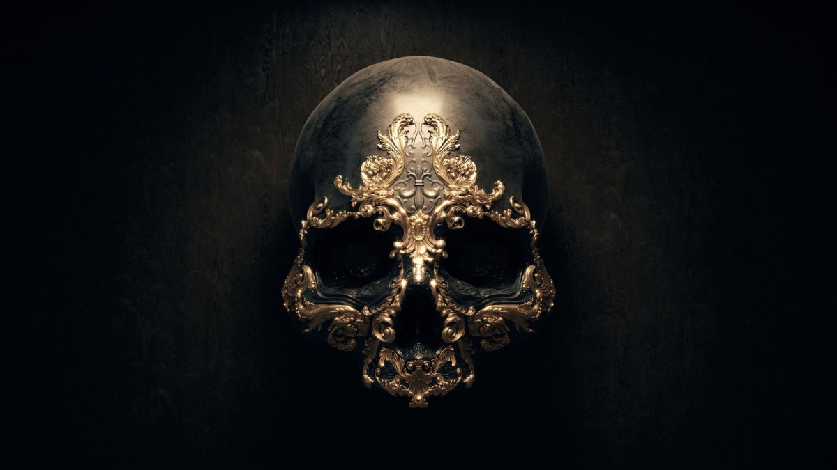 Золотой череп на черном фоне