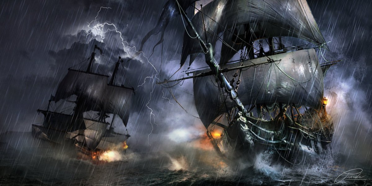 Чёрная Жемчужина корабль шторм