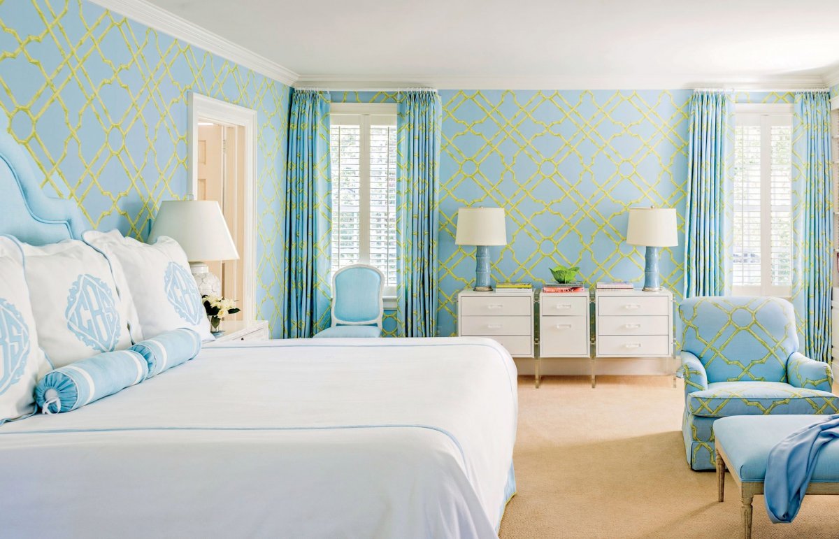 Обои бирюзового цвета в интерьере