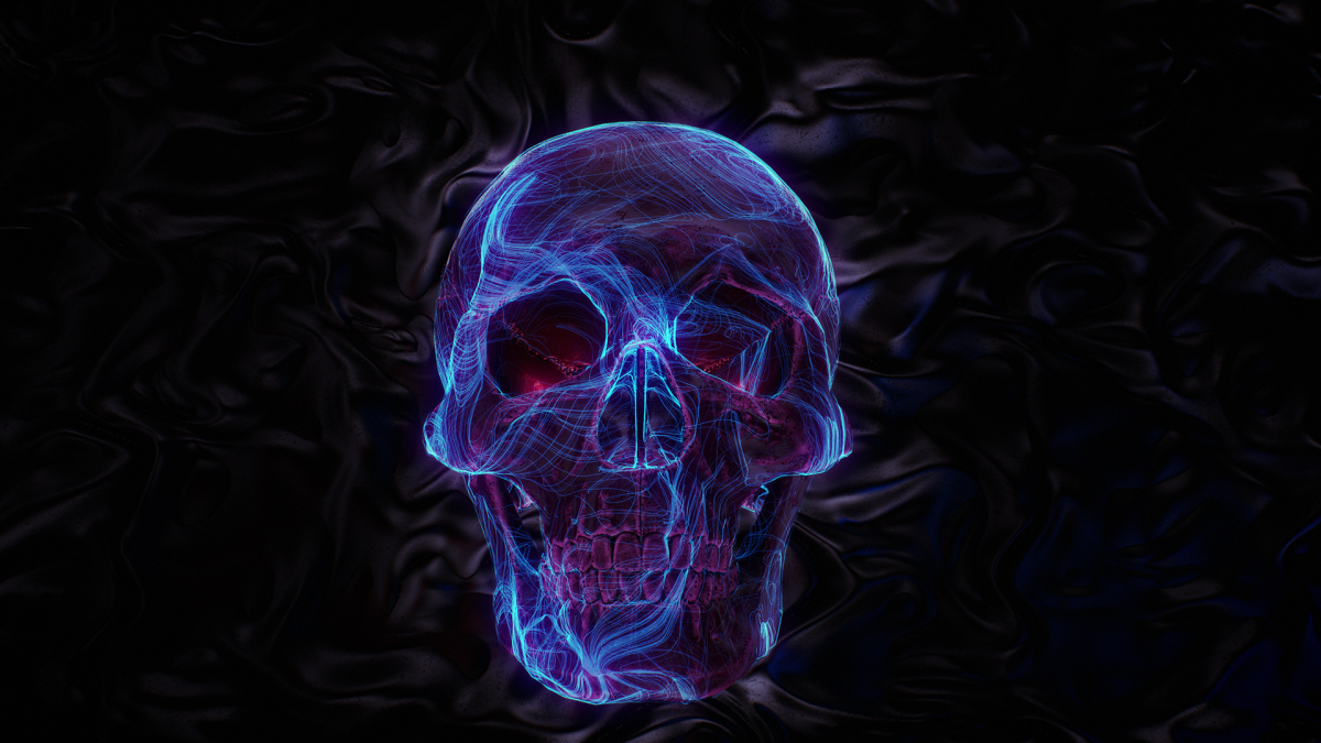 Неоновый череп на черном фоне