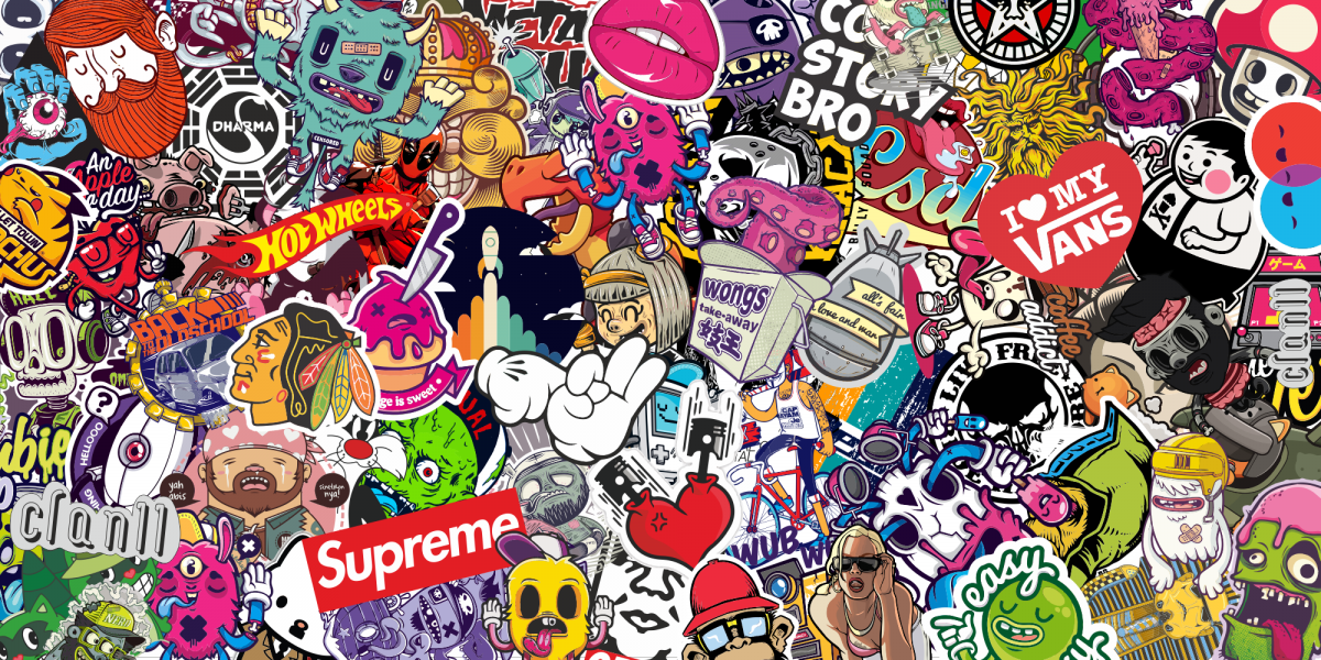 Стикеры черно белые много