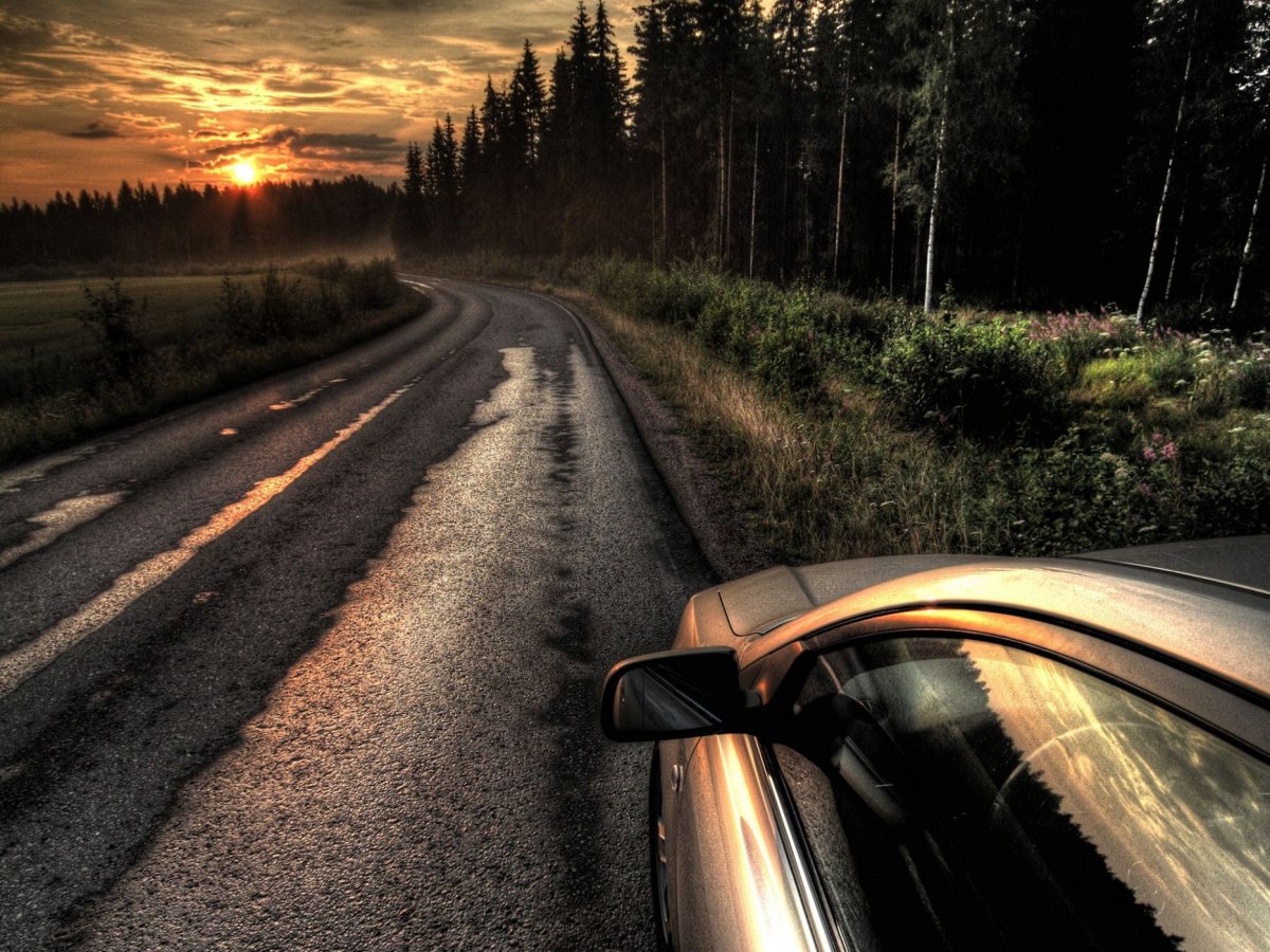 Дорога закат машина