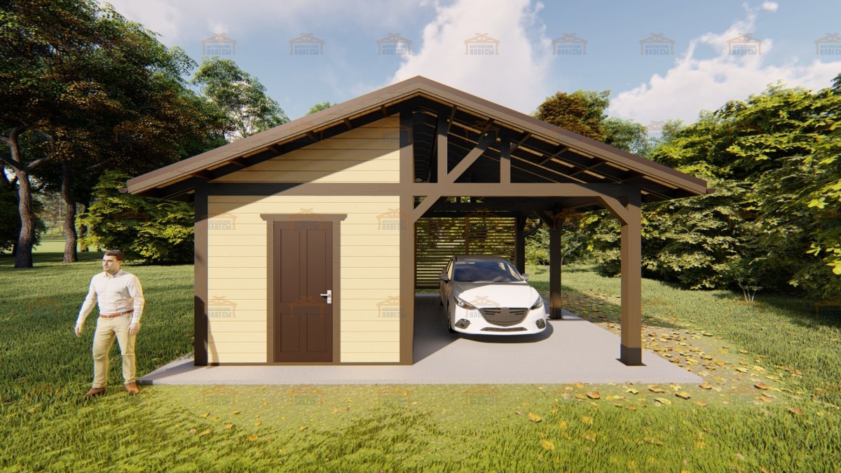 Сарай с навесом для машины