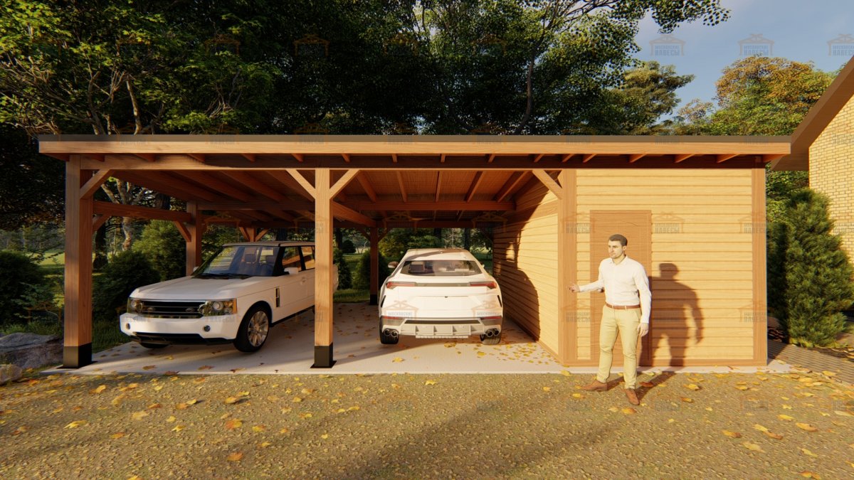 Навес для авто с сараем