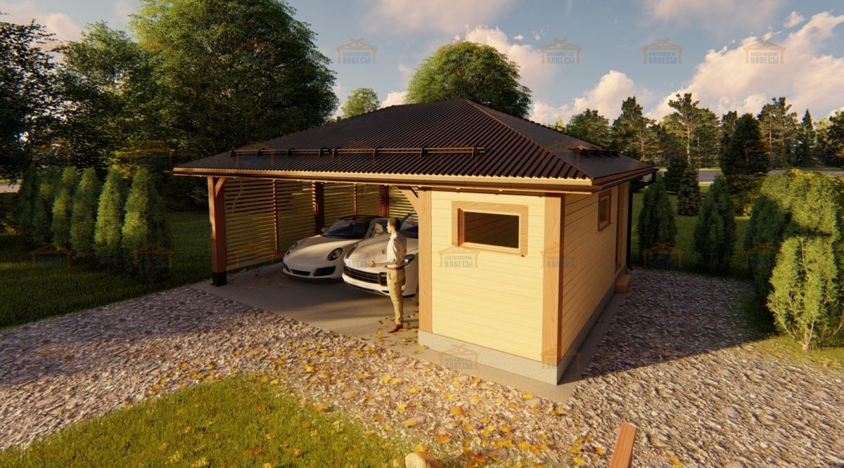 Хозблок с навесом для автомобиля