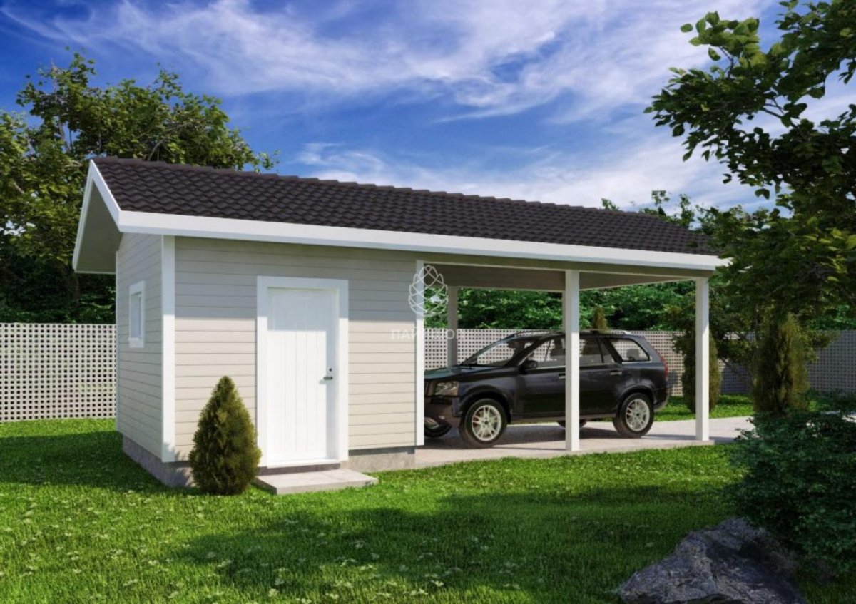Гараж с навесом для машины