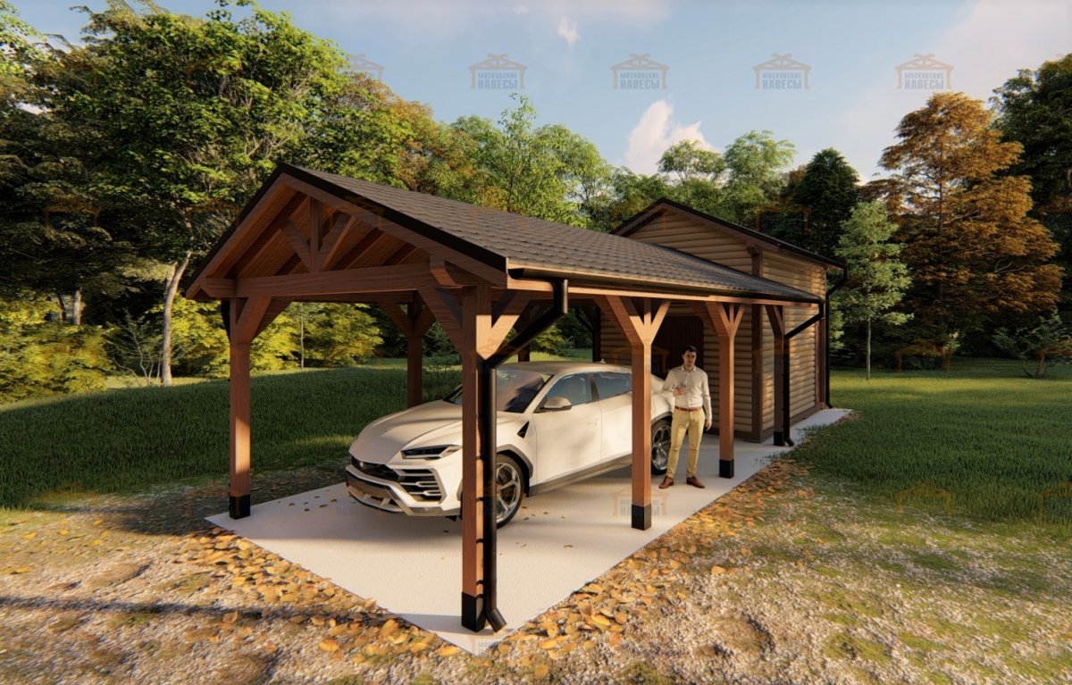 Гараж с навесом для машины