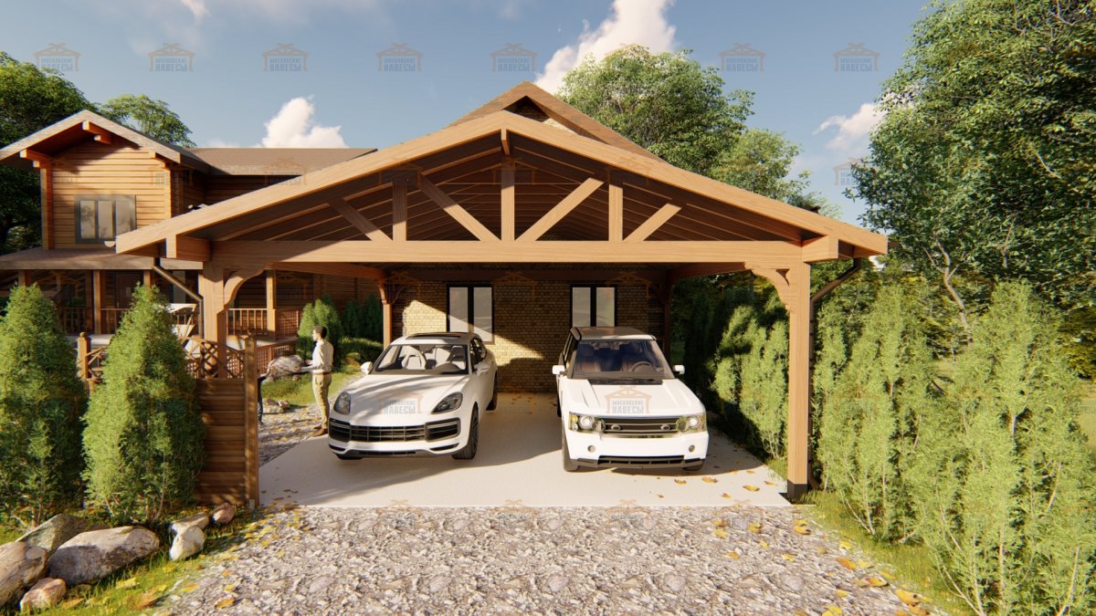 Навес для автомобиля из дерева