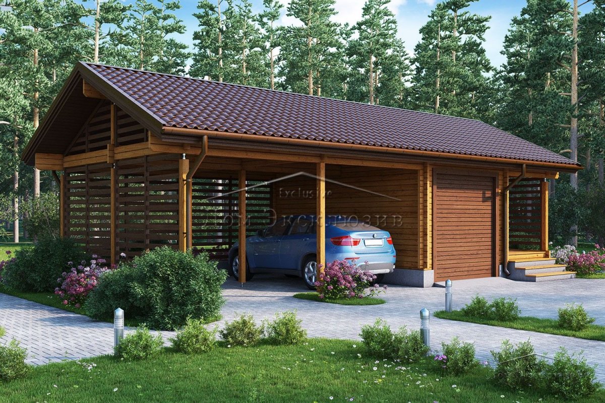 Навес с сараем для автомобиля