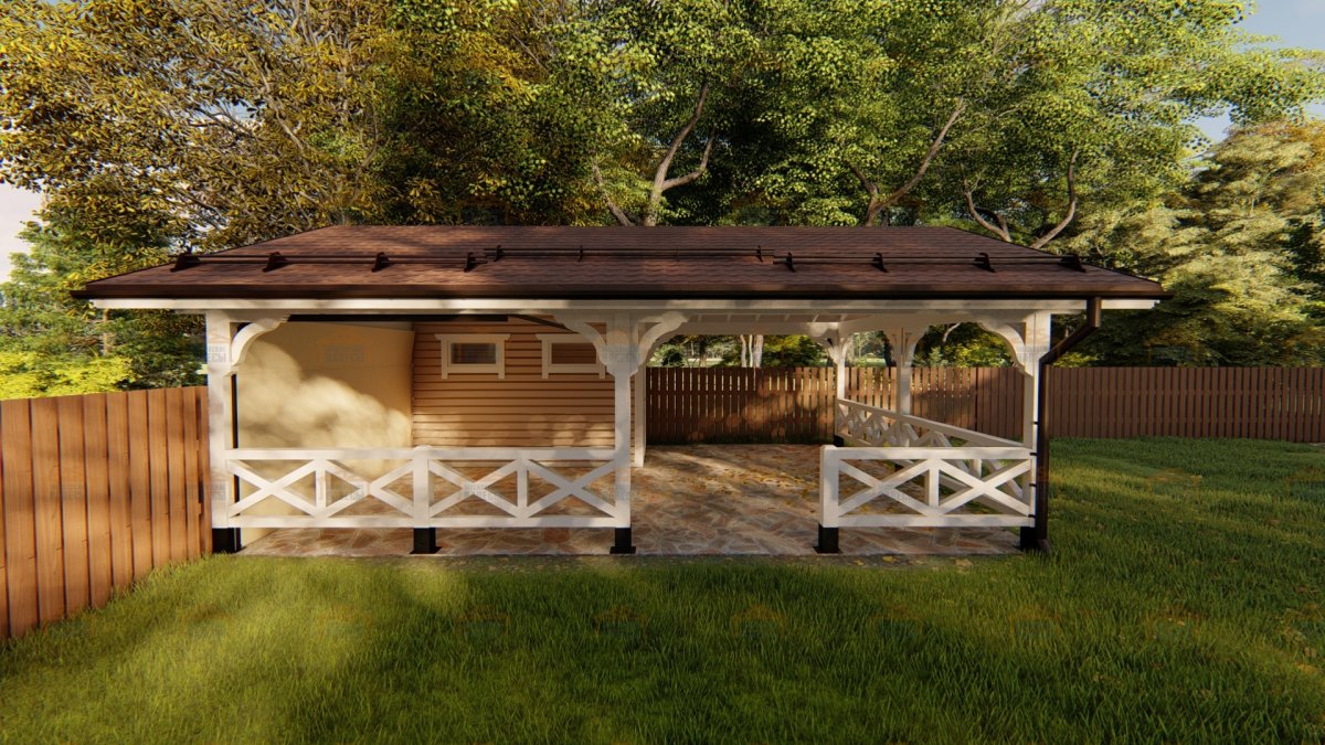 Навес с хозблоком