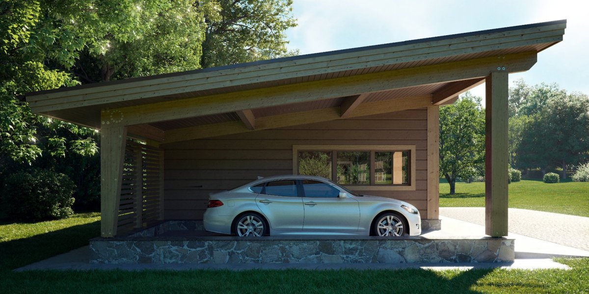 Сарай с навесом для машины