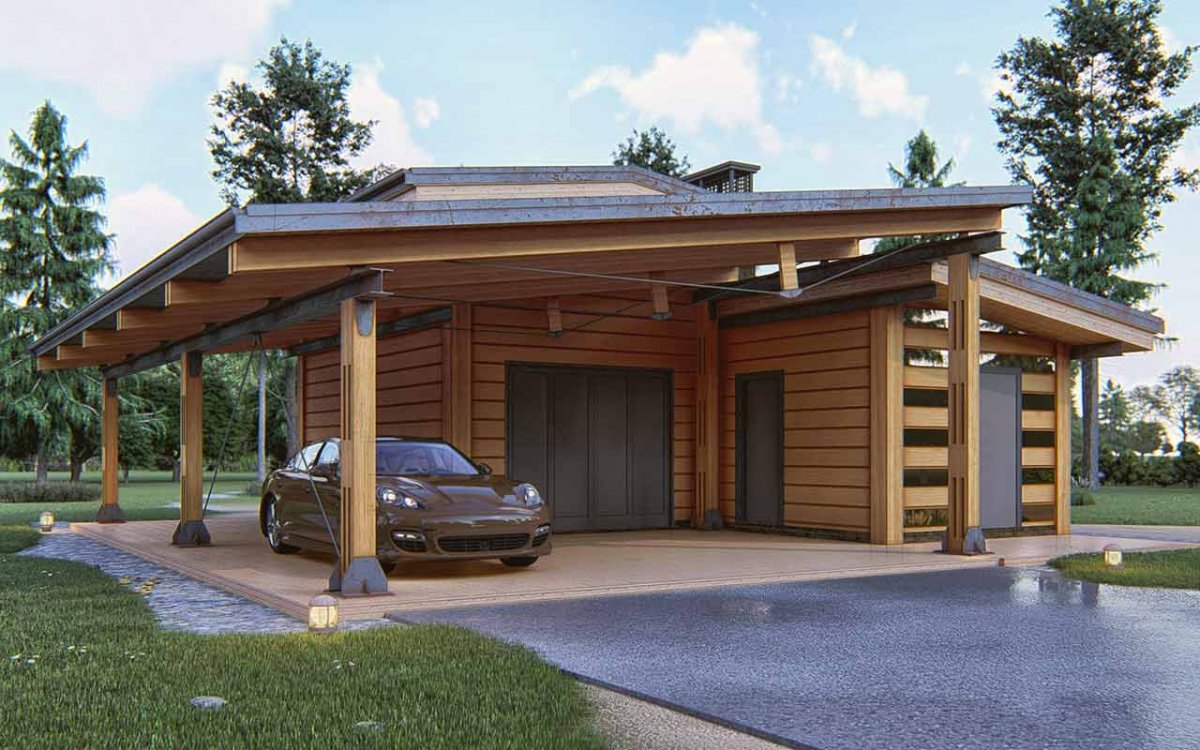 Навес для автомобиля с хозблоком