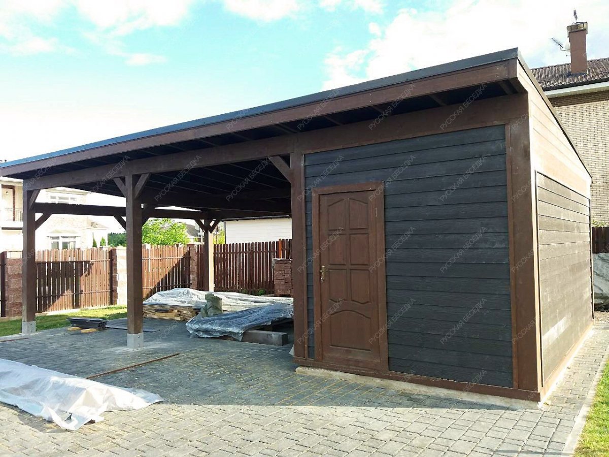 Навес с хозблоком на 2 машины