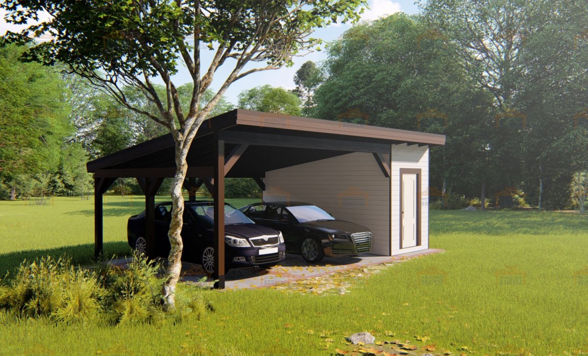 Хозблок с навесом для машины