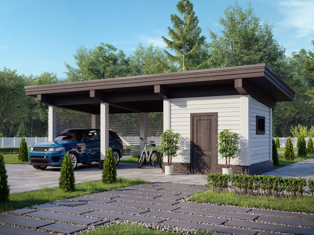 Навес для автомобиля из клееного бруса