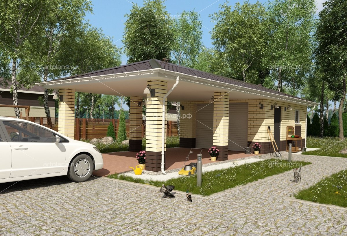 Навес с хозблоком