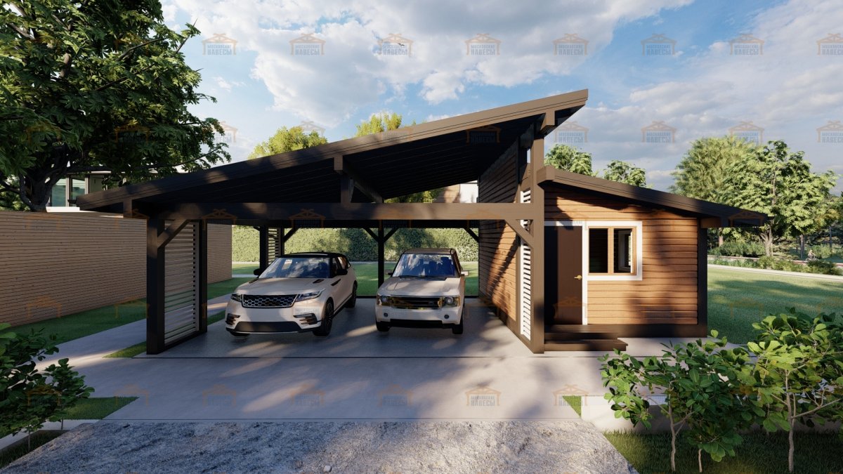 Гараж с навесом для машины