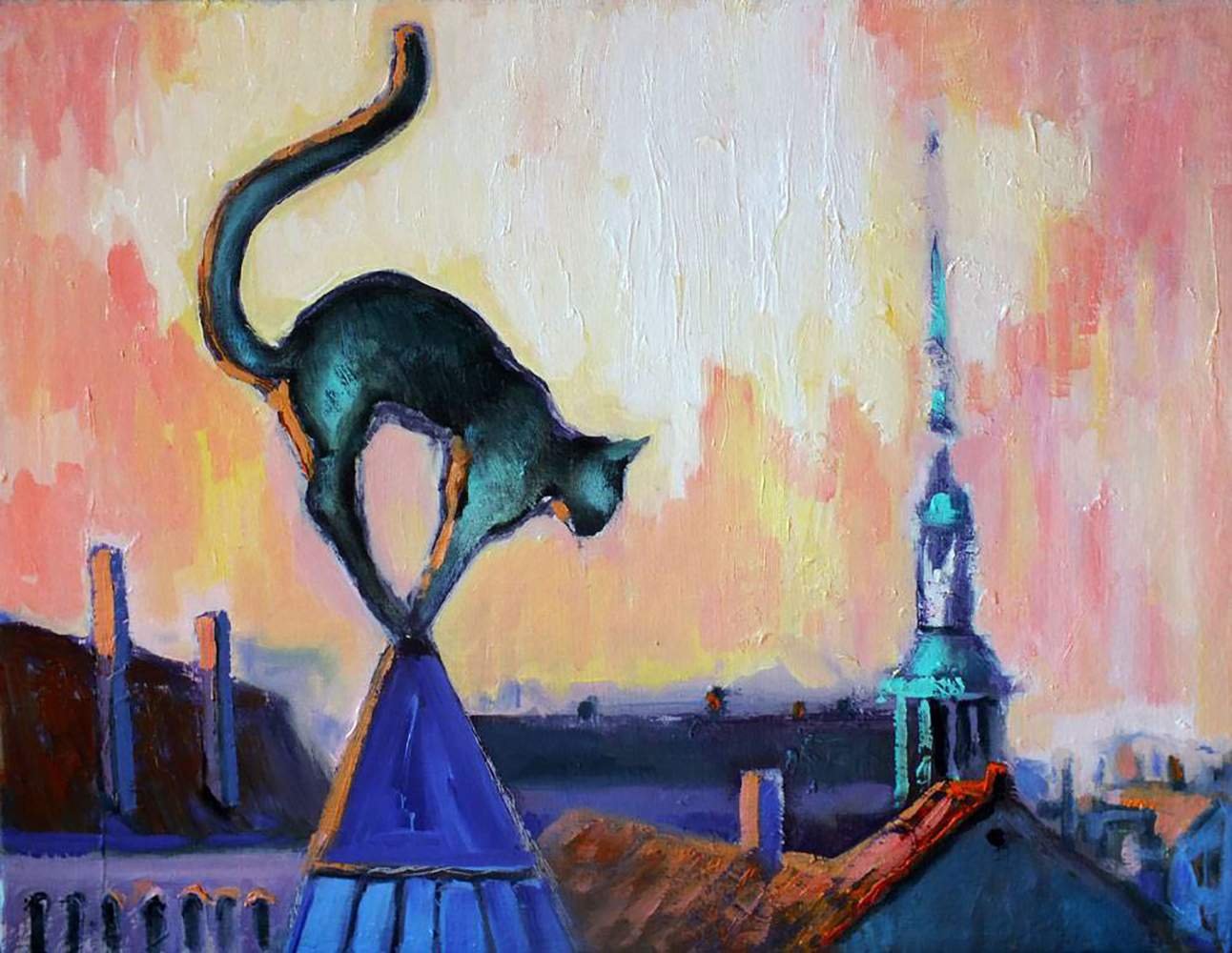 Картина коты на крыше