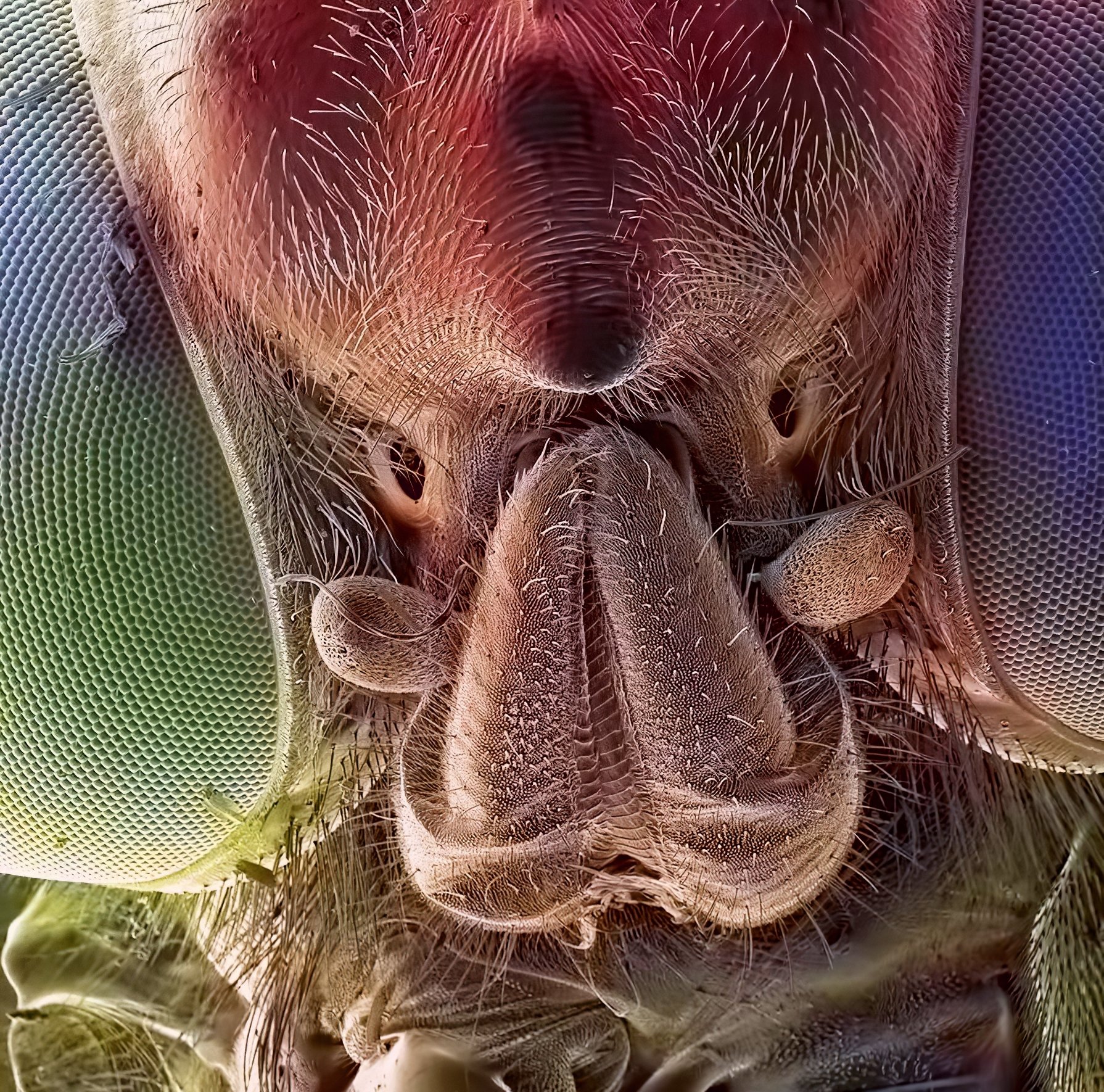 Лицо мухи под микроскопом фото