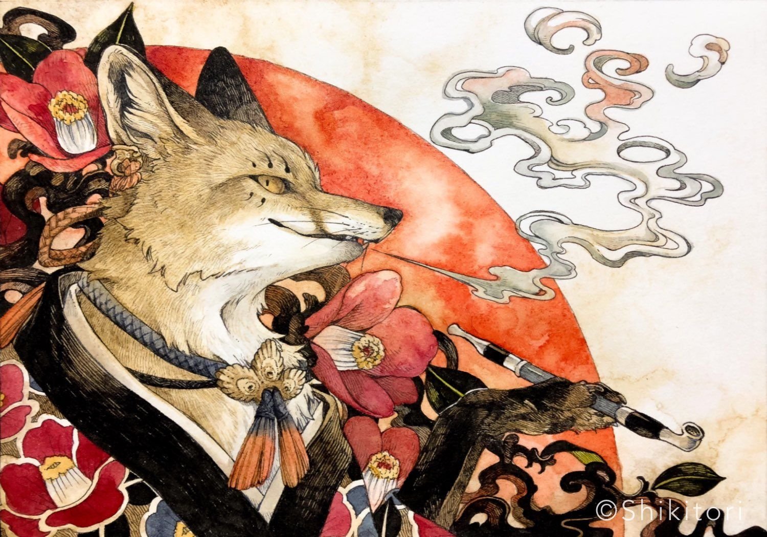First fox. Японская лиса Кицунэ. Кицунэ йокай Фокс. Японские иллюстрации Кицунэ. Японская лиса Кицунэ японская живопись.