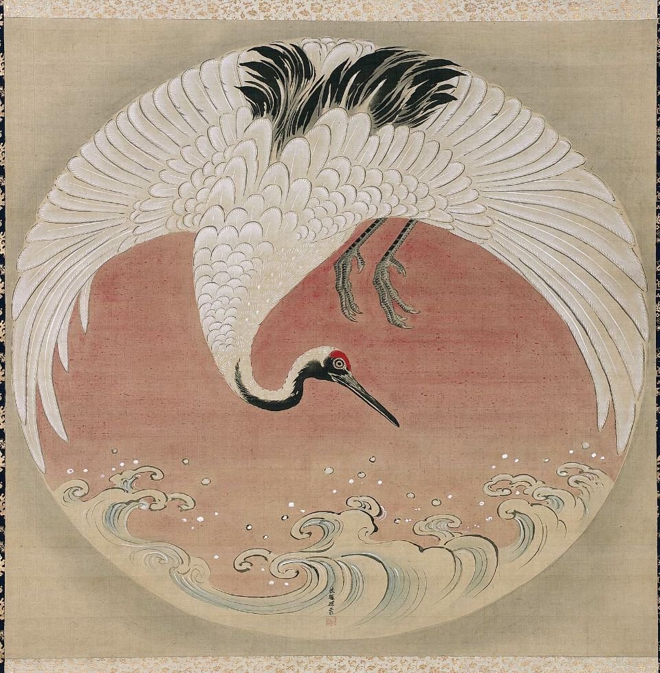 Японский орнамент древней Японии журавль