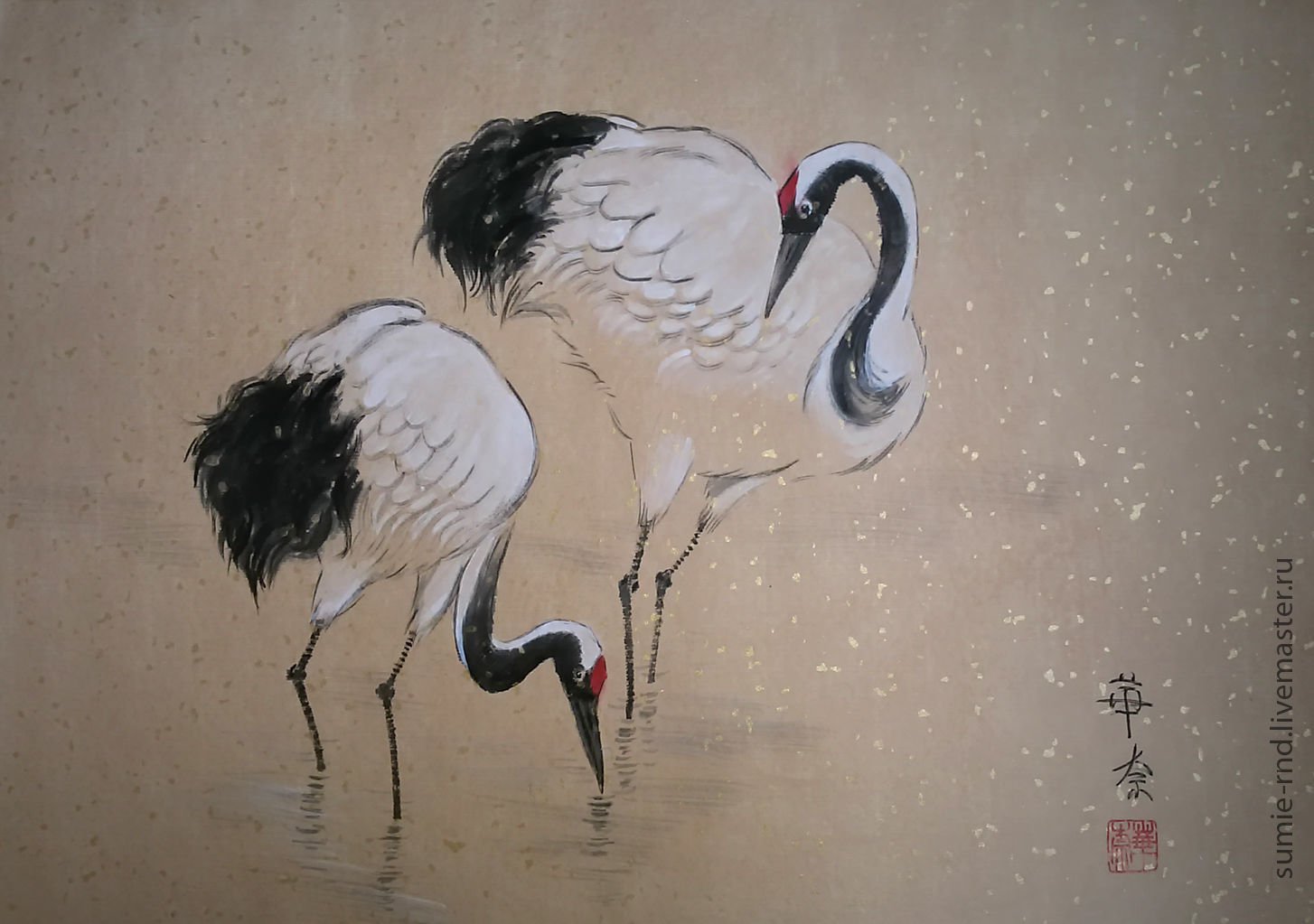 Японская живопись Журавли