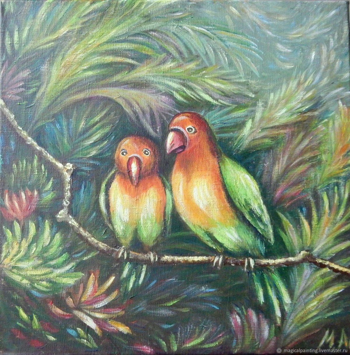 Масковые зеленые неразлучники