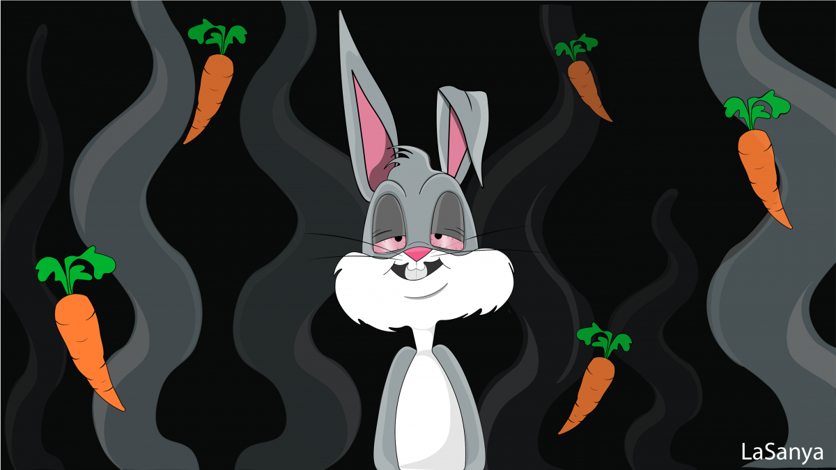 Карикатура кролик с морковкой