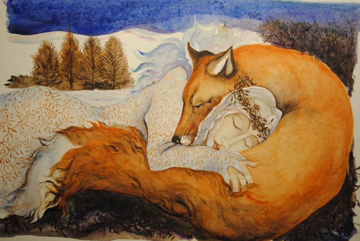 Обнимает лису