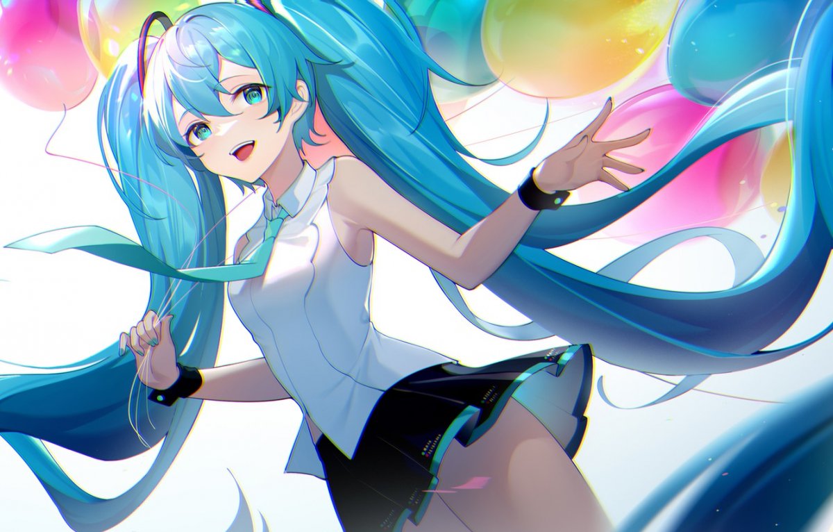 Хатсуне Мику арт в полный рост развивающимися волосами