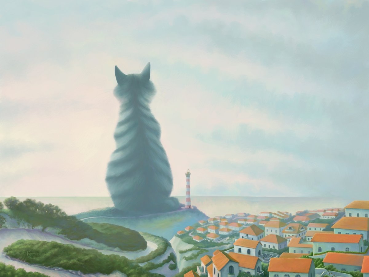 Черная кошка на крыше