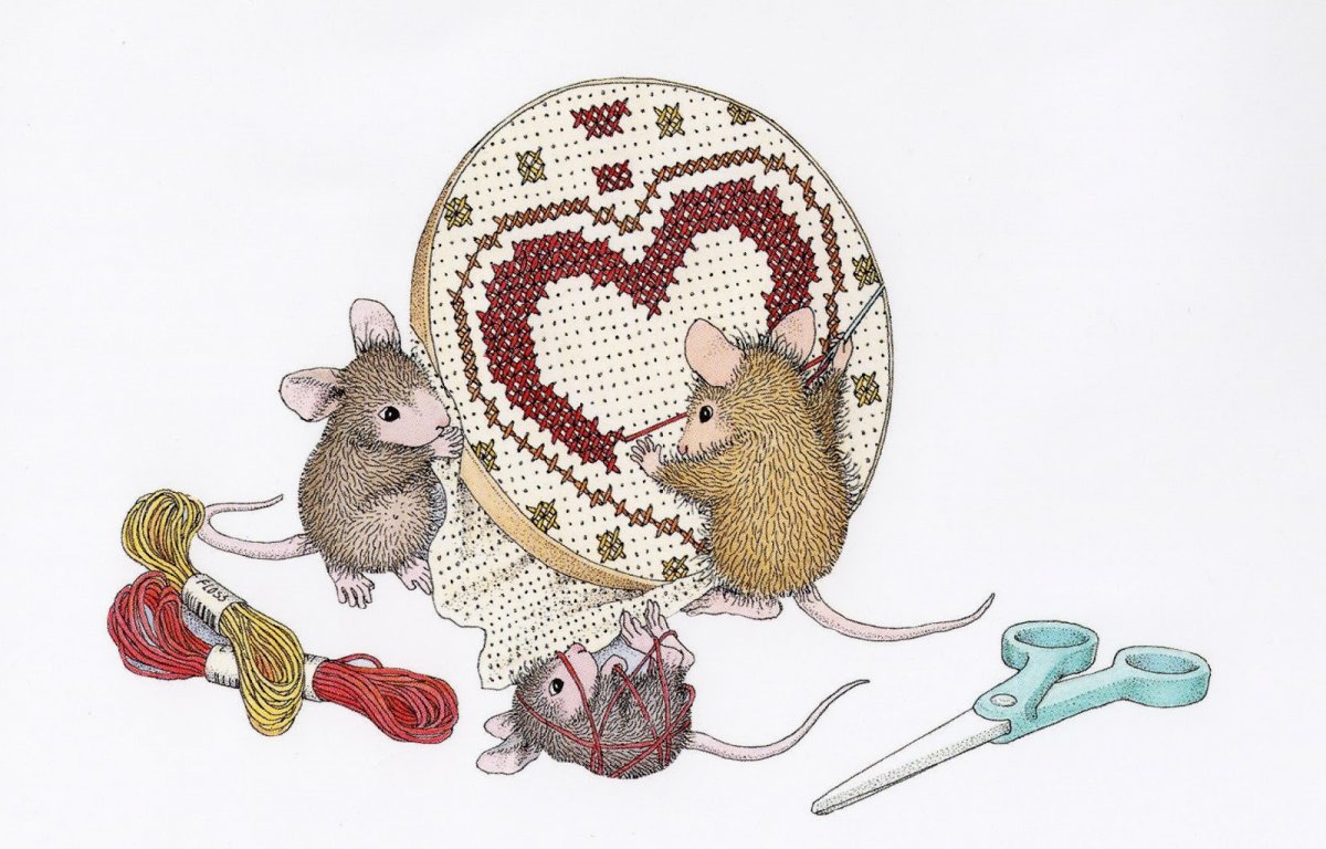 Вышивка мышка рукодельница