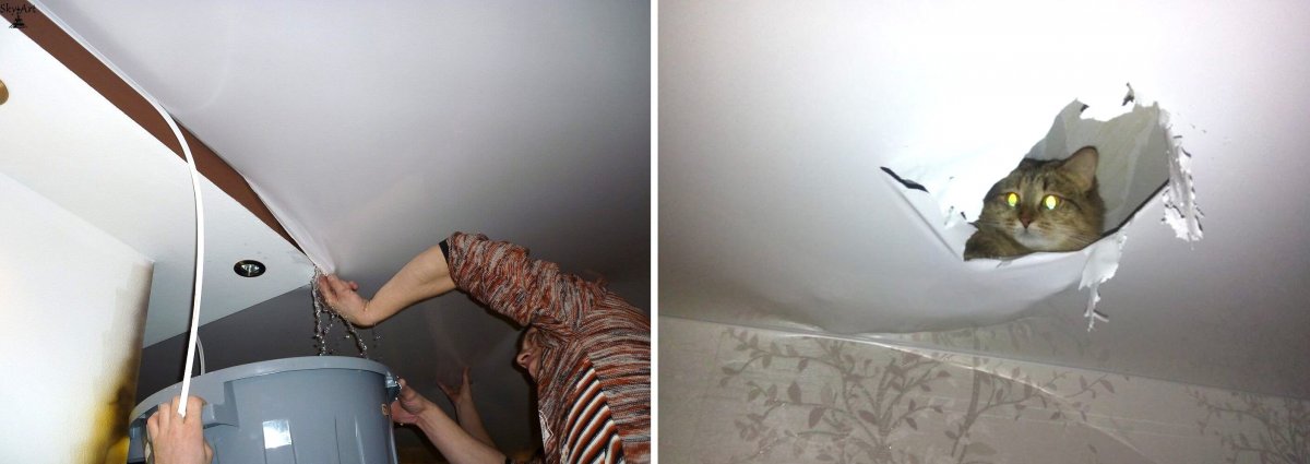 Отремонтированный натяжной потолок