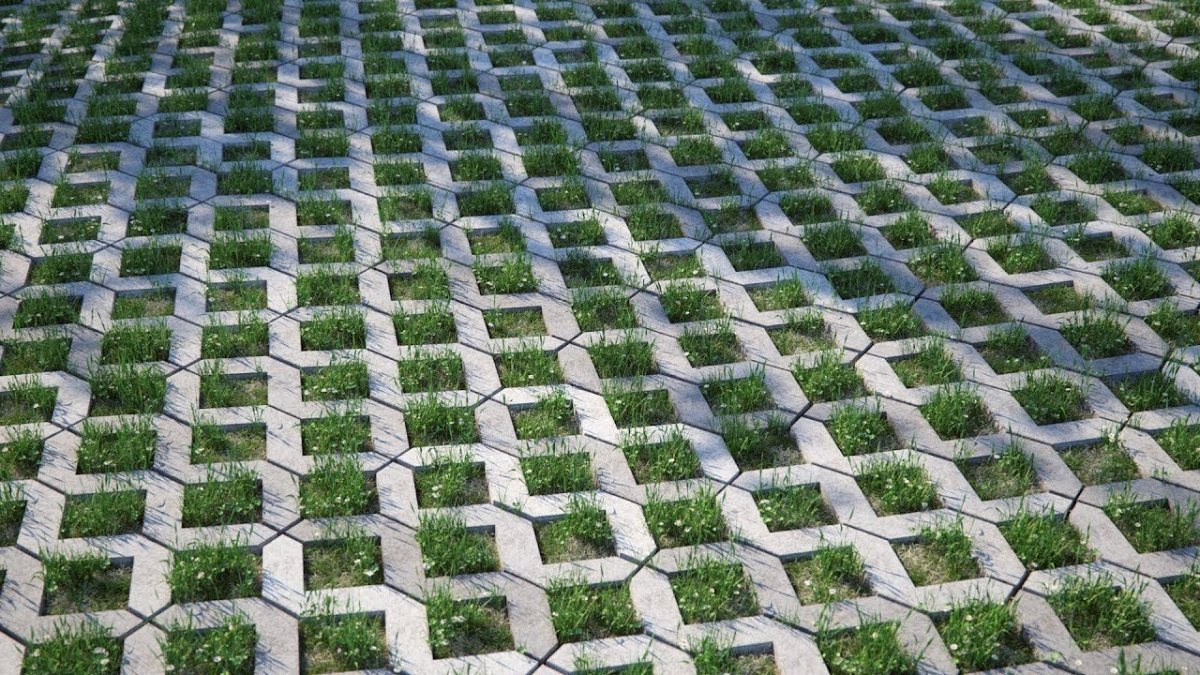 Текстура тротуарной плитки с травой