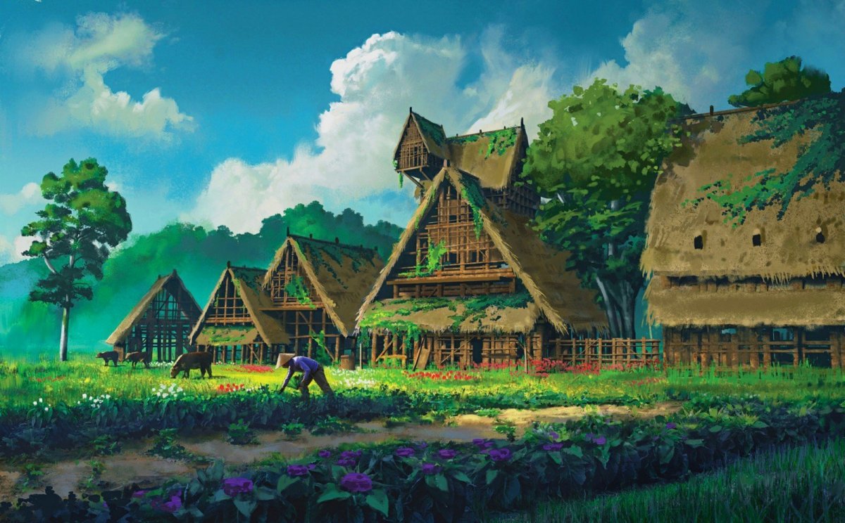 Средневековая деревня арт