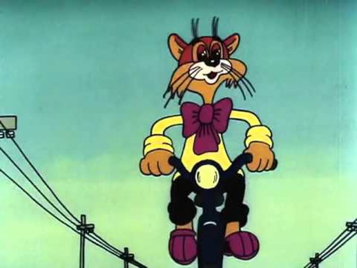 Раскраска кот Леопольд на велосипеде