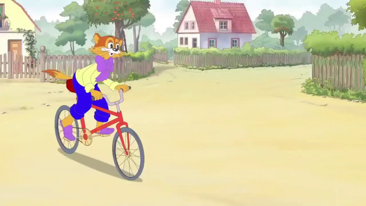Кот Леопольд на велосипеде