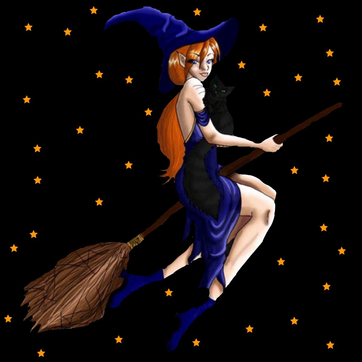 Рыжеволосая ведьма на метле