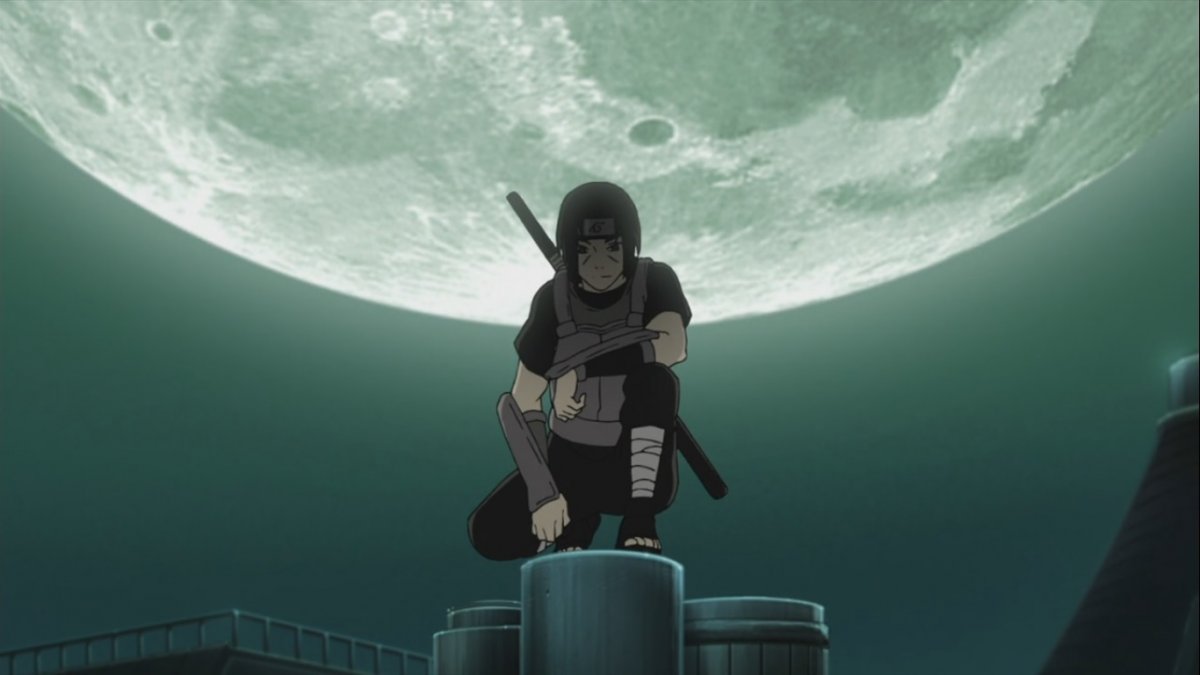 Обои на телефон с Итачи на фоне красной Луны