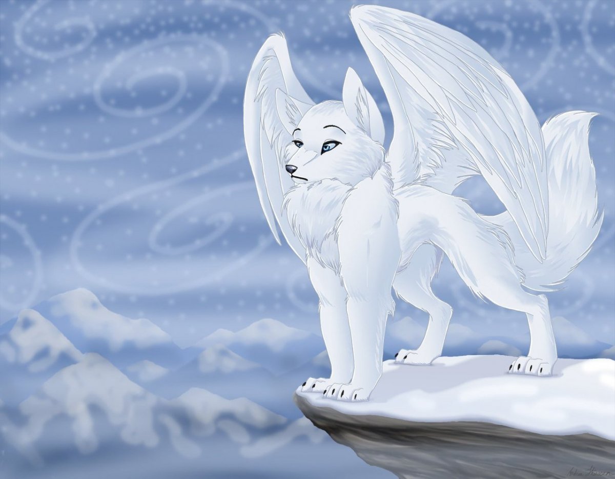 Белый волк с крыльями