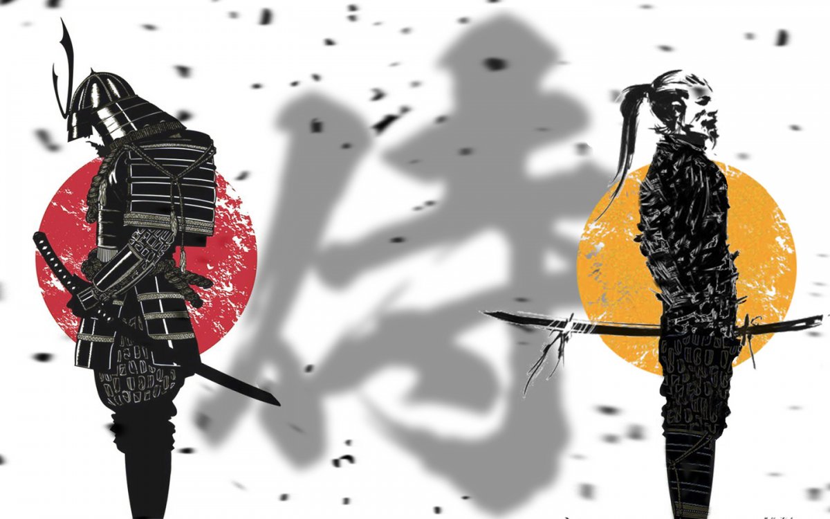 Самурай черно белый арт