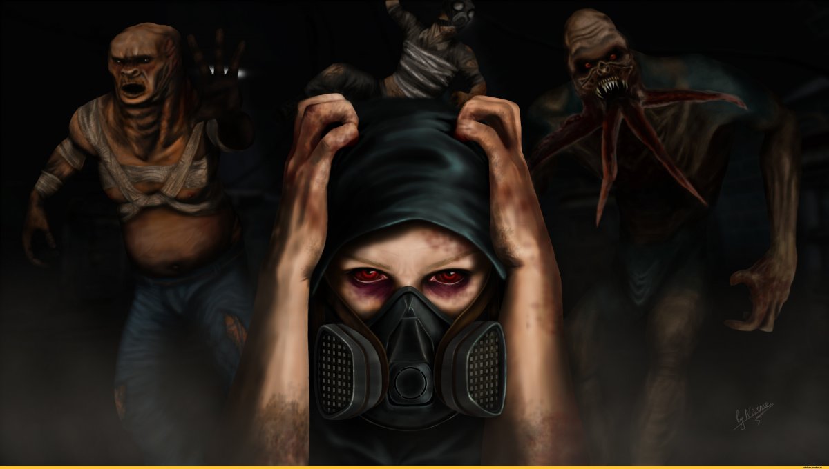 Бандит в противогазе сталкер