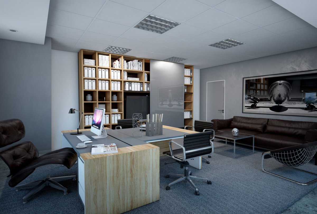 Серый офисный интерьер