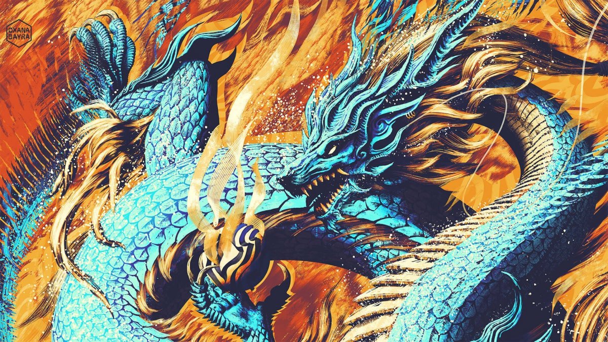 Японский дракон на черном фоне