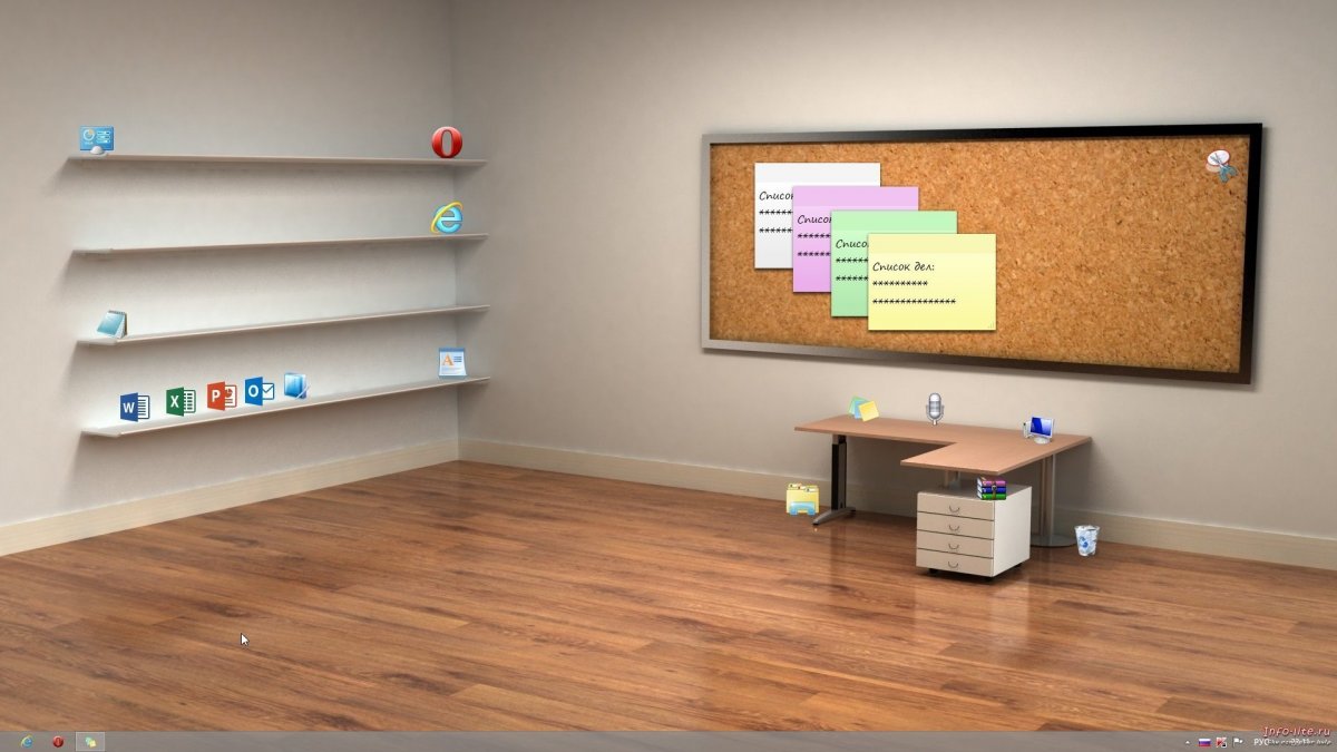 Обои на рабочий стол комната со столом и полками