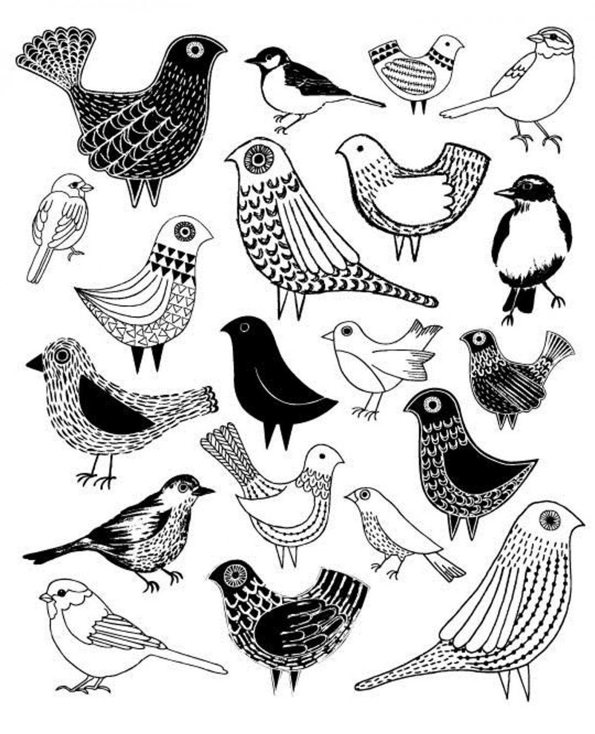 Стилизованные птицы в графике