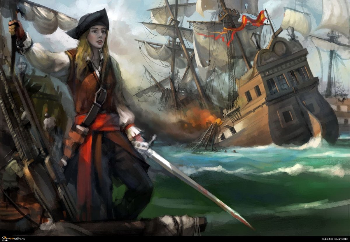 Девушка пират на корабле