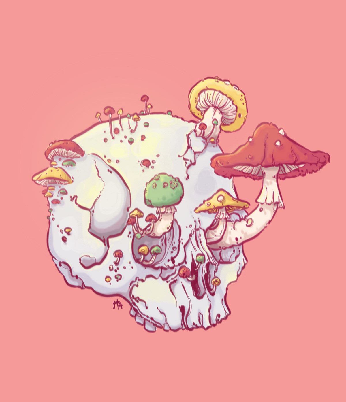 Череп с грибами арт